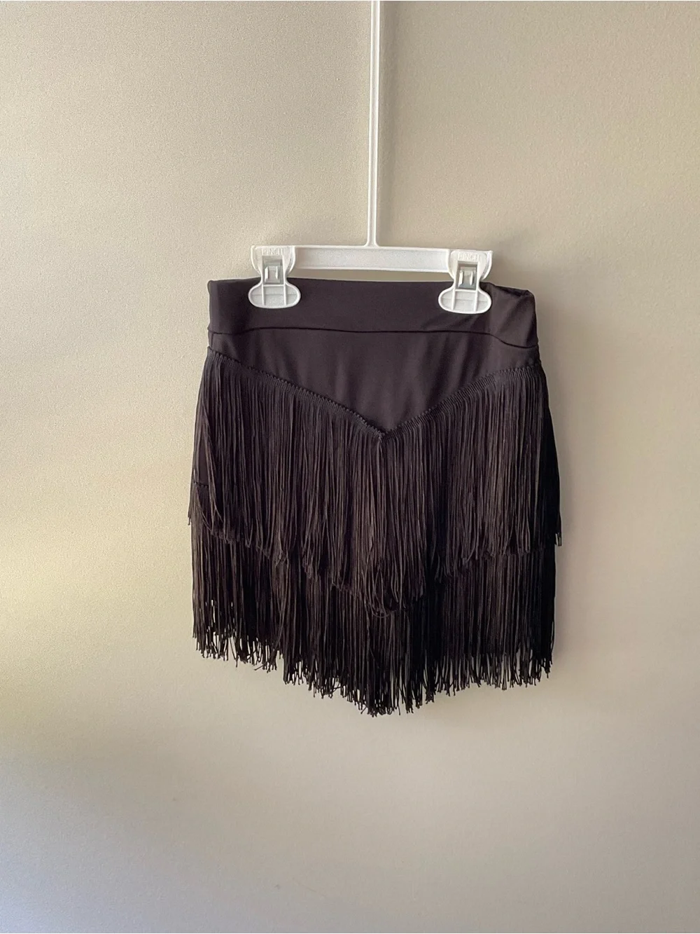 Black Fringe Ballroom Skirt with Layered Tassels